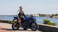 Geacă de motocicletă din piele Lindstrands Sanden neagră/albă
