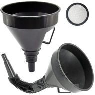 Black plastic funnel with flexible tube for fuel, oil, water with built-in filter 36cm