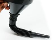 Black plastic funnel with flexible tube for fuel, oil, water with built-in filter 36cm